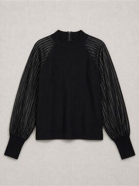 Belldini Black Long-Sleeve Sheer-Stripe Sweater Top